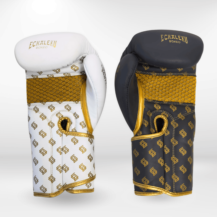 Handmix. GUANTES PREMIUM ENTRENAMIENTO BOXEO AMATEUR: Blanco/Negro + Dorado (v4.0) - Echaleku Boxeo