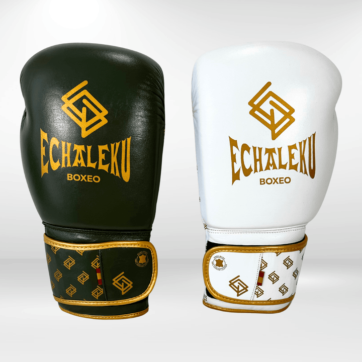 Handmix. GUANTES PREMIUM ENTRENAMIENTO BOXEO AMATEUR: Verde Militar/Blanco + Dorado (V3.0) - Echaleku Boxeo