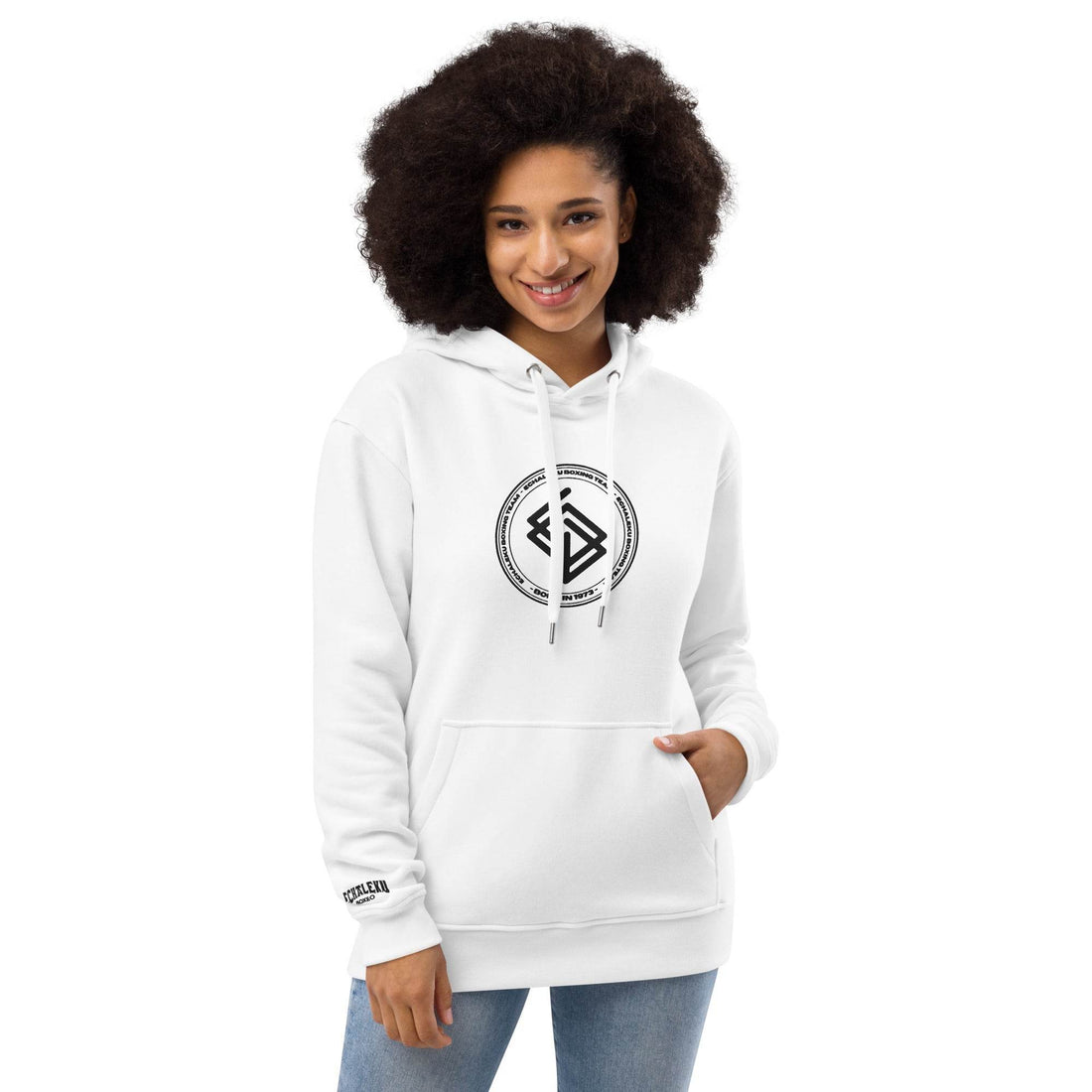 Sudadera bordada capucha Mujer Casual Echaleku Boxing Team Blanco y Negro - Echaleku Boxeo