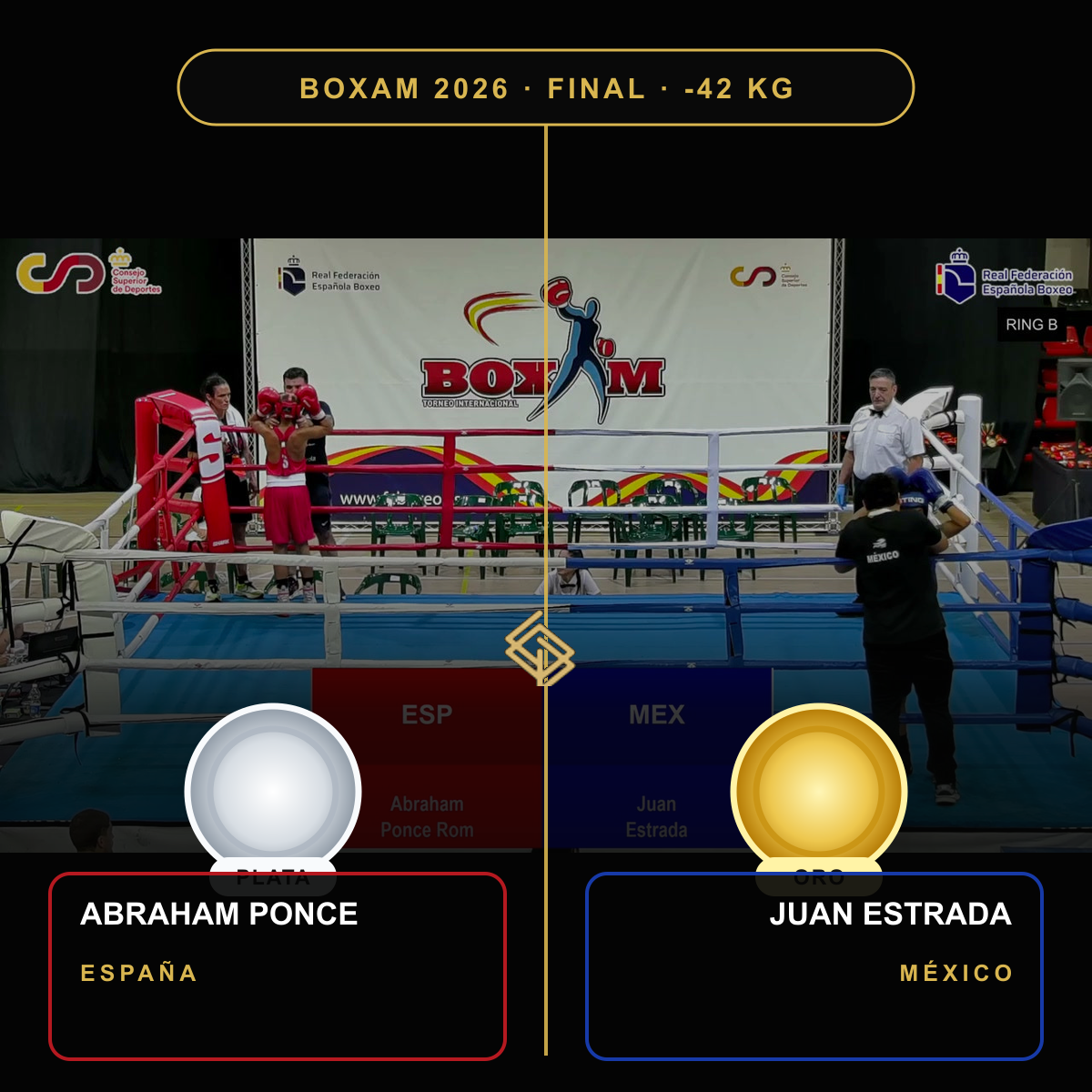 Final BOXAM 2026 -42 kg: Abraham Ponce, plata para España, y Juan Estrada, oro para México