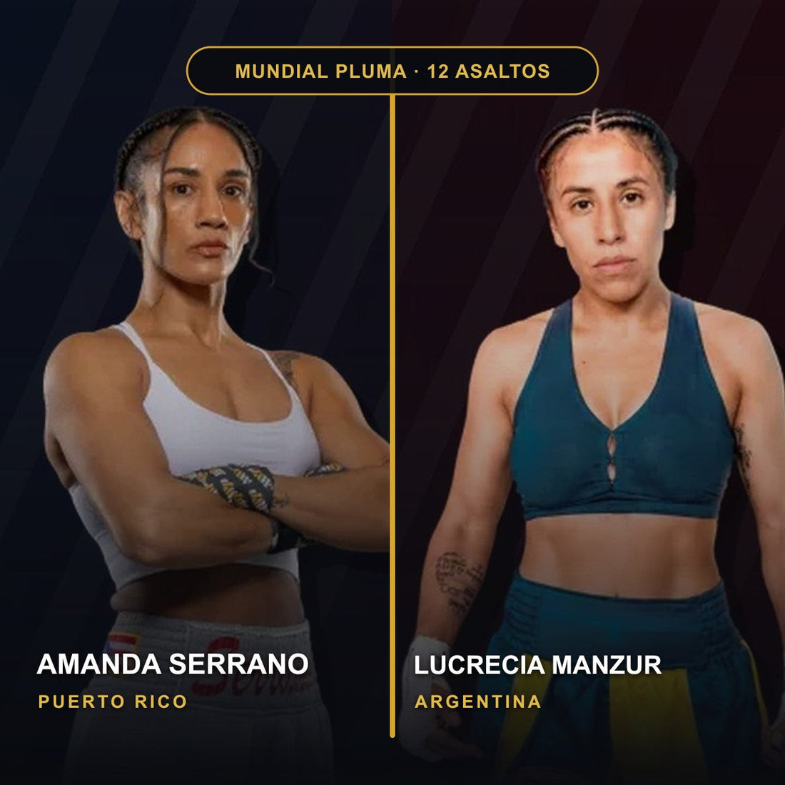 Amanda Serrano, de Puerto Rico, y Lucrecia Manzur, de Argentina, antes de su combate mundial del peso pluma