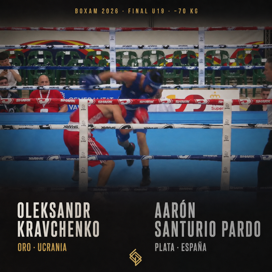 Oleksandr Kravchenko, oro, y Aarón Santurio, plata, en la final U19 de -70 kg del BOXAM 2026