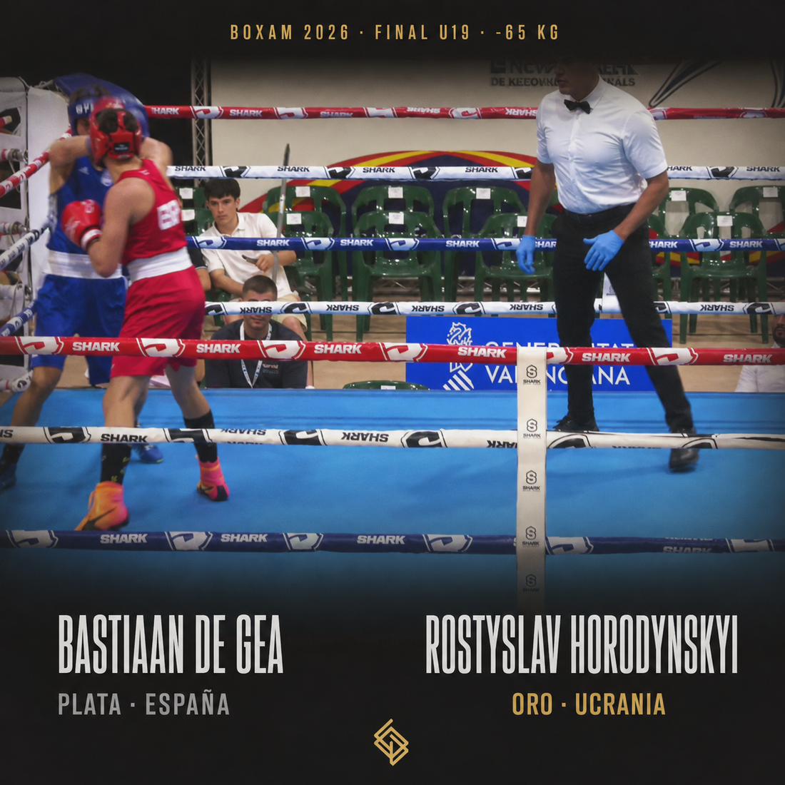 Bastiaan de Gea, plata, y Rostyslav Horodynskyi, oro, en la final U19 de -65 kg del BOXAM 2026