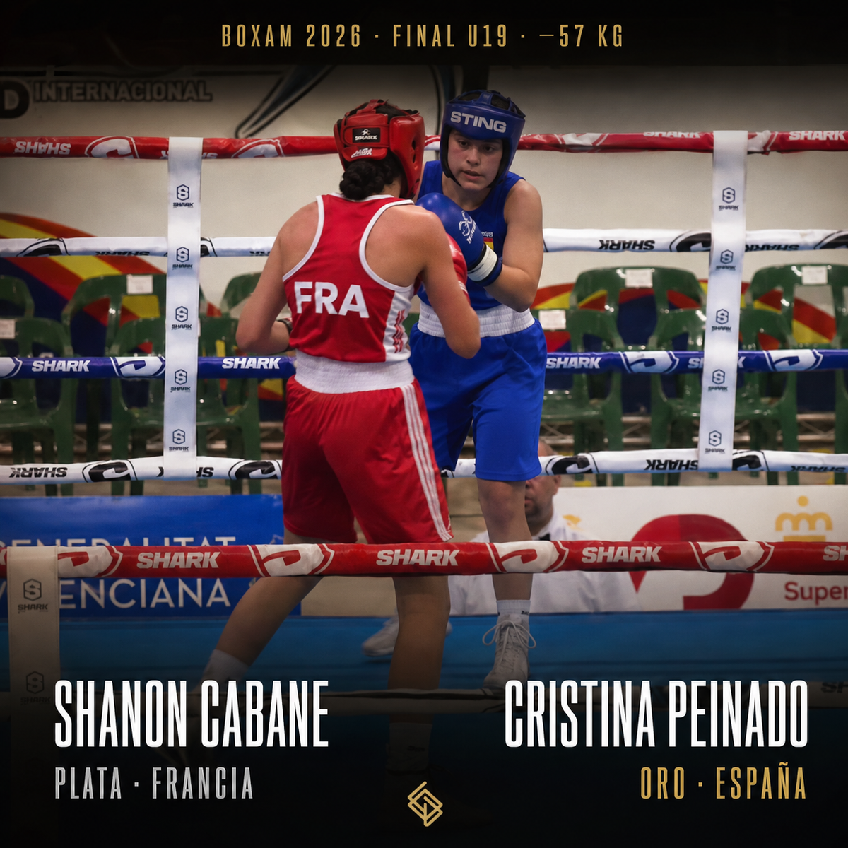 Shanon Cabane, plata, y Cristina Peinado, oro, en la final U19 de -57 kg del BOXAM 2026