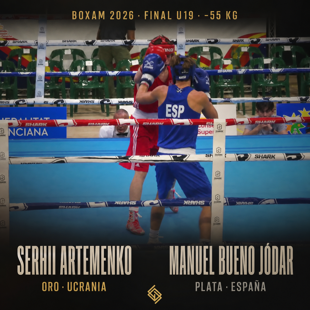Serhii Artemenko, oro, y Manuel Bueno, plata, en la final U19 de -55 kg del BOXAM 2026