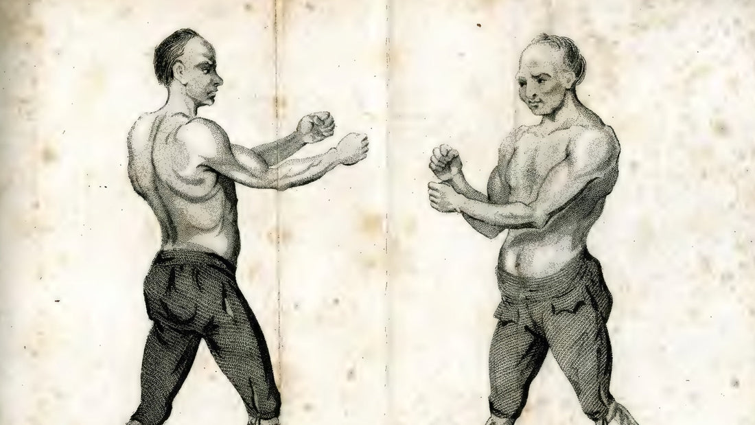 Broughton y Slack representados en guardia en un grabado de Boxiana, volumen de 1812.