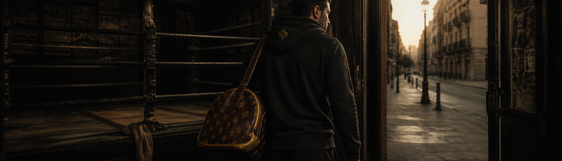 Boxeador saliendo del gimnasio y llevando la disciplina del ring a su vida diaria