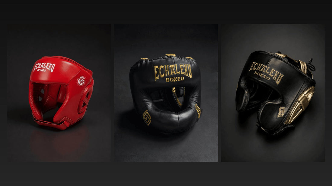 Tres modelos de casco Echaleku Boxeo con regulación superior, posterior y de barbilla