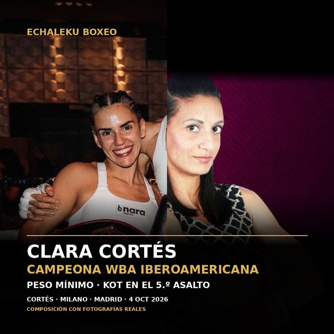Clara Cortés y María Milano, composición de fotografías reales para la crónica del WBA Iberoamericano mínimo