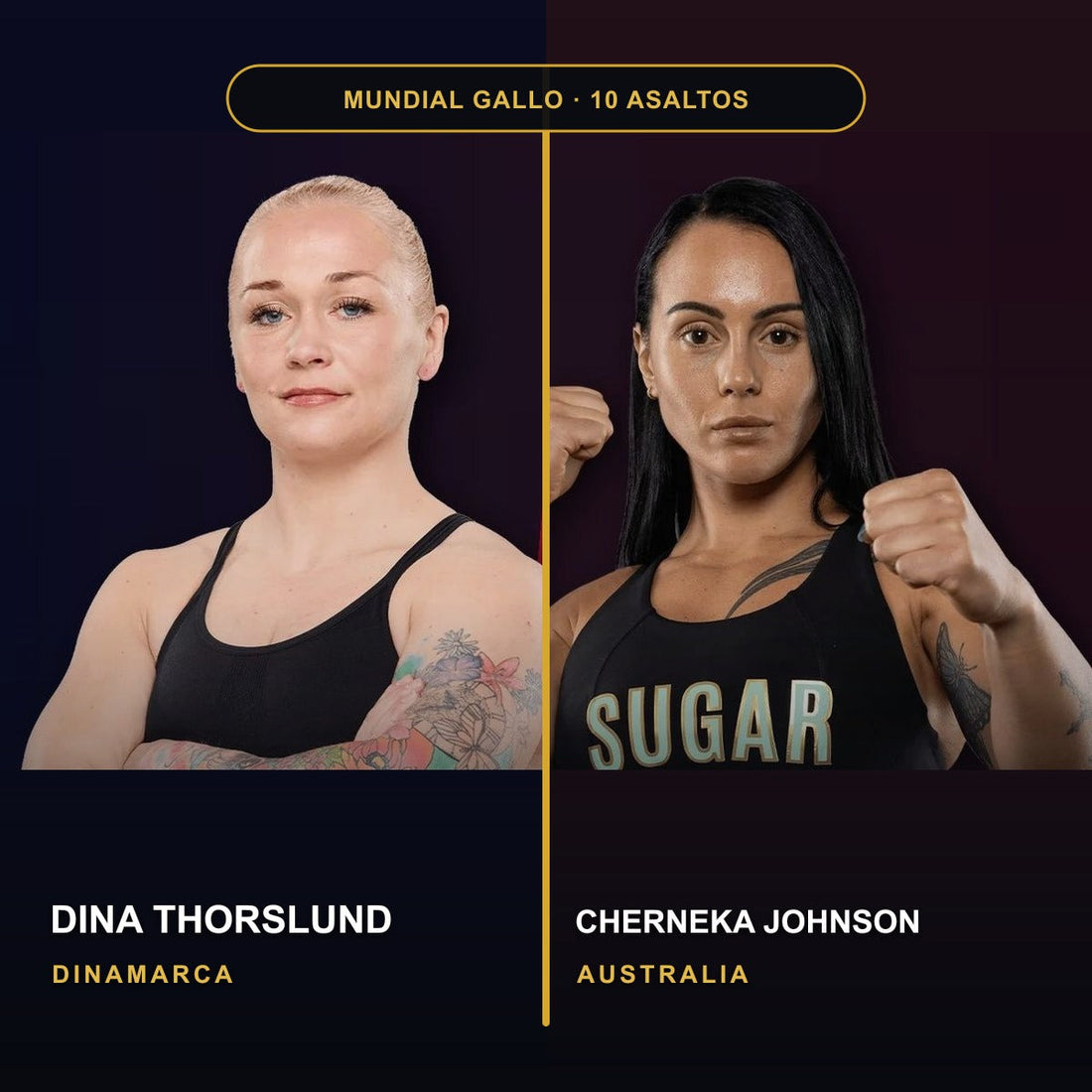 Dina Thorslund, de Dinamarca, y Cherneka Johnson, de Australia, antes de su combate por el campeonato indiscutible del peso gallo