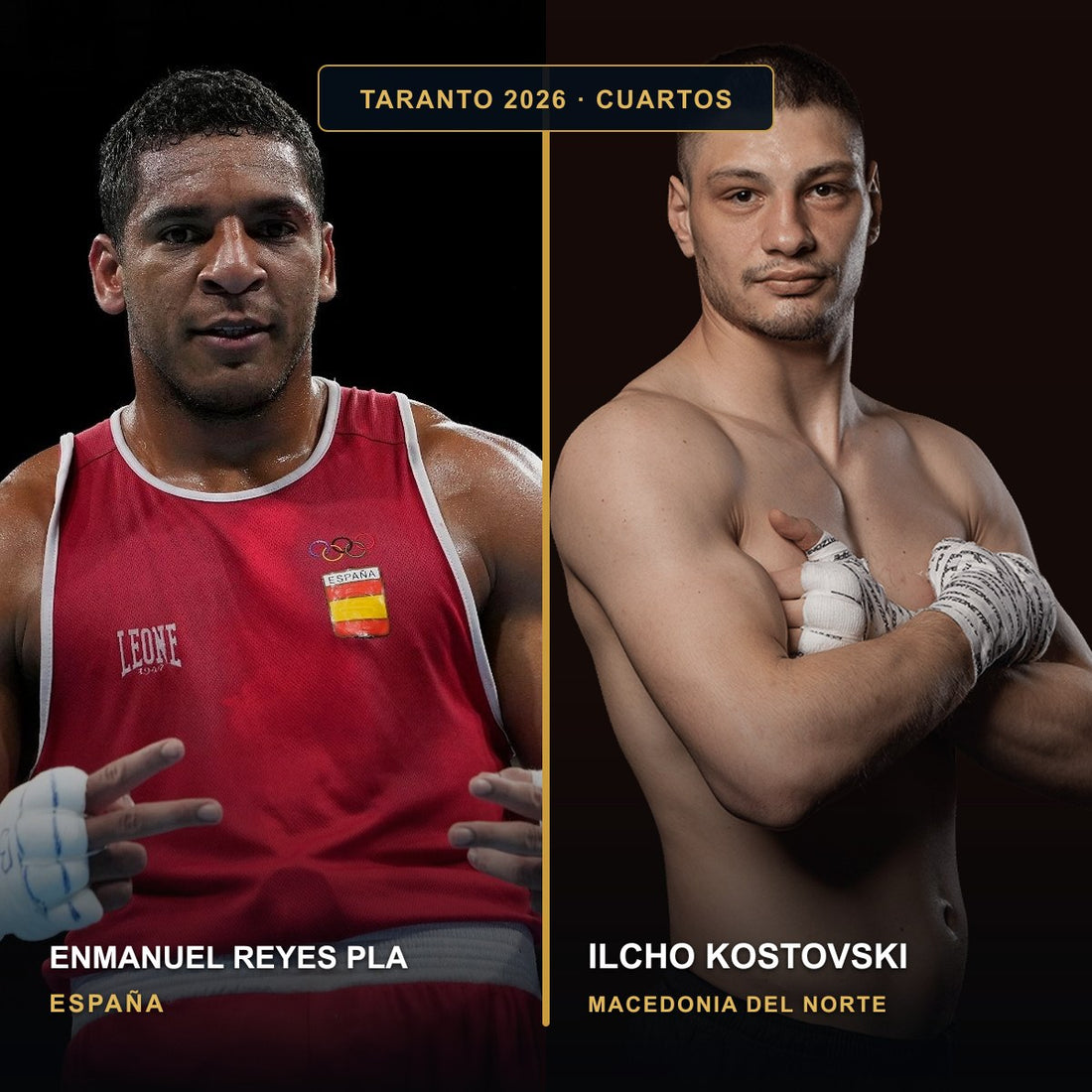 Enmanuel Reyes Pla, de España, e Ilcho Kostovski, de Macedonia del Norte, en Taranto 2026