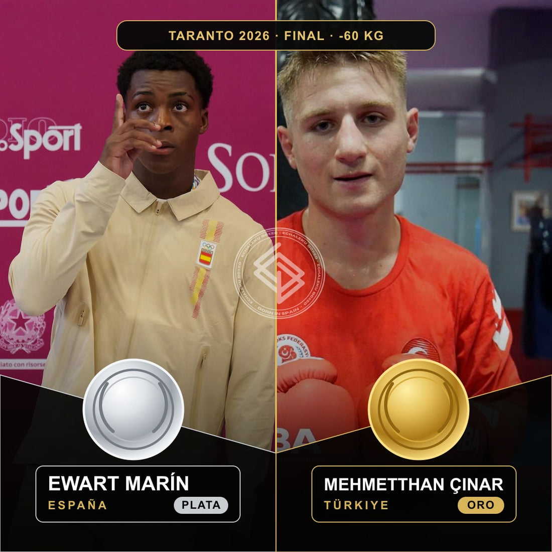 Ewart Marín, plata para España, y Mehmethan Çınar, oro para Türkiye, en la final de -60 kg de Taranto 2026