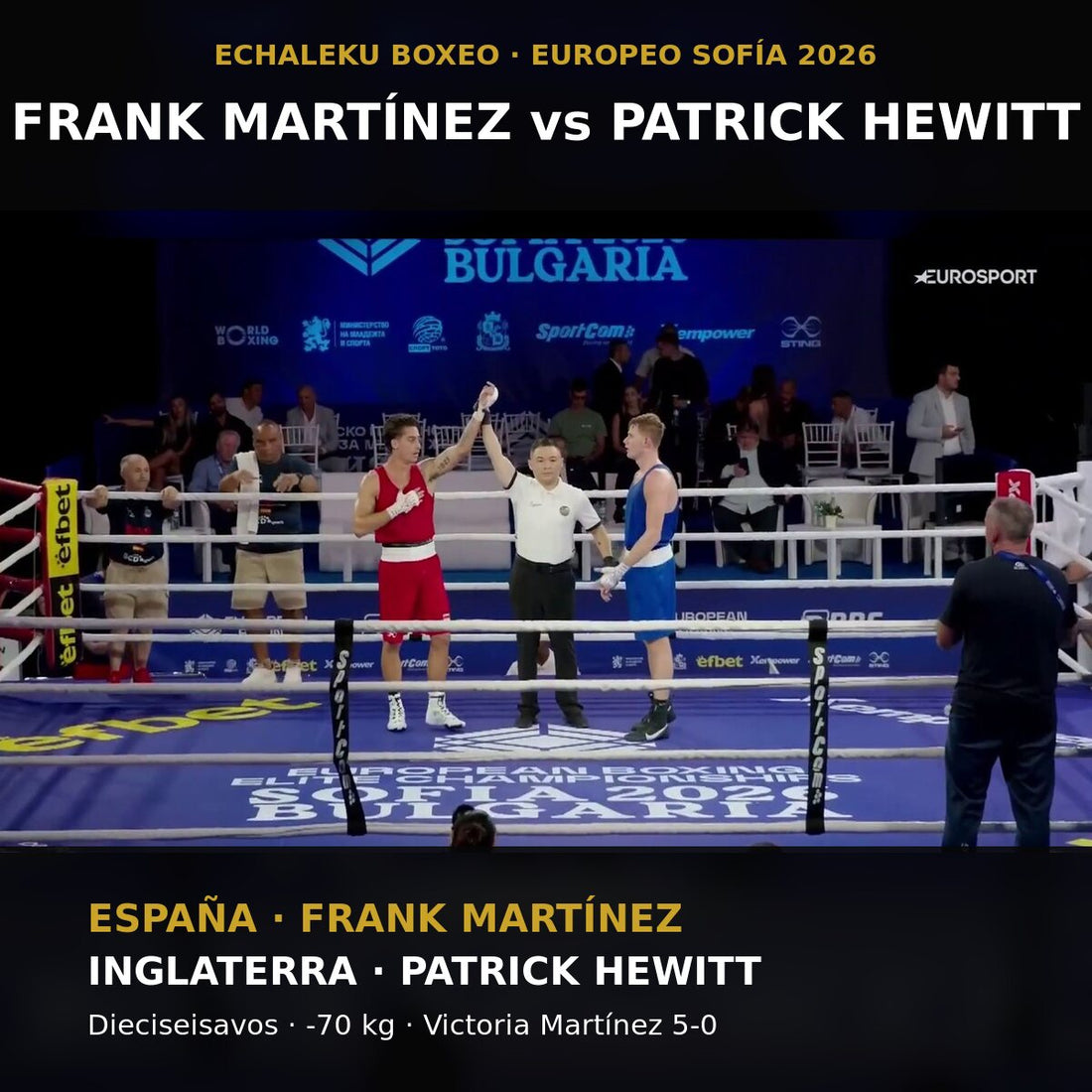 Frank Martínez y Patrick Hewitt tras su combate en el Europeo de boxeo de Sofía 2026