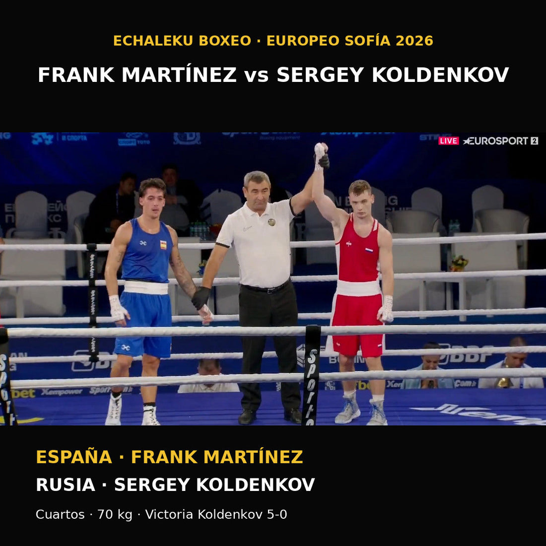 Frank Martínez y Sergey Koldenkov tras su combate del Europeo de Sofía 2026