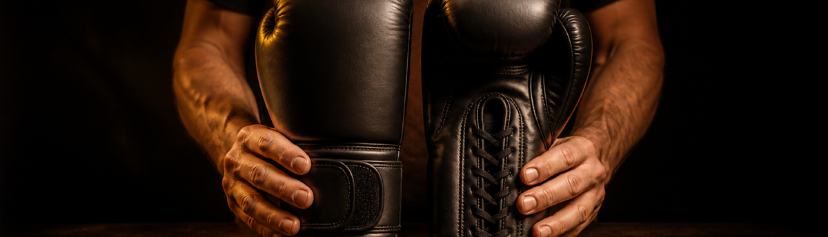 Comparación visual entre guantes de boxeo con velcro y con cuerdas