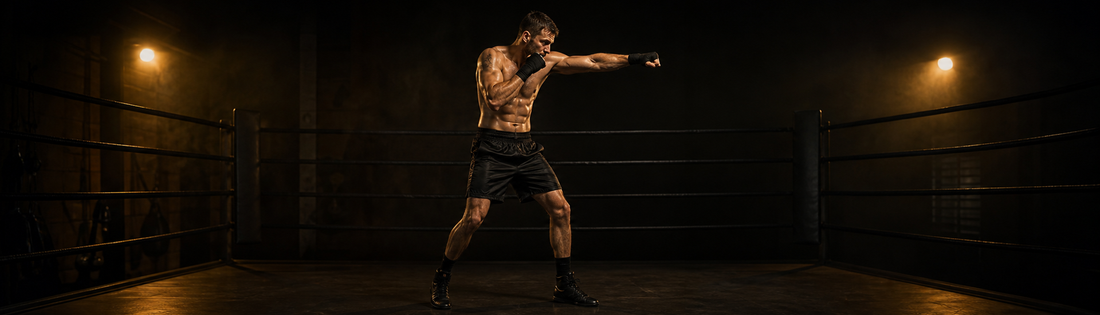Boxeador practica un jab recto manteniendo la mano trasera en guardia
