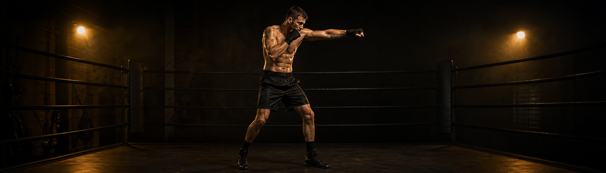 Boxeador practica un jab recto manteniendo la mano trasera en guardia