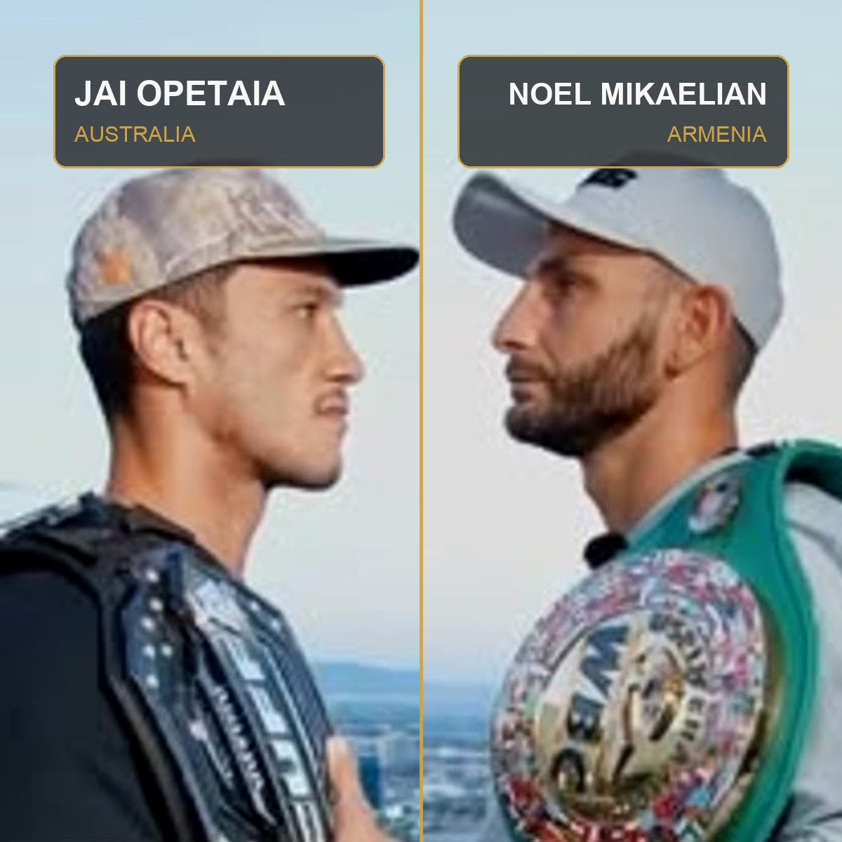 Jai Opetaia, de Australia, y Noel Mikaelian, de Armenia, frente a frente antes del combate