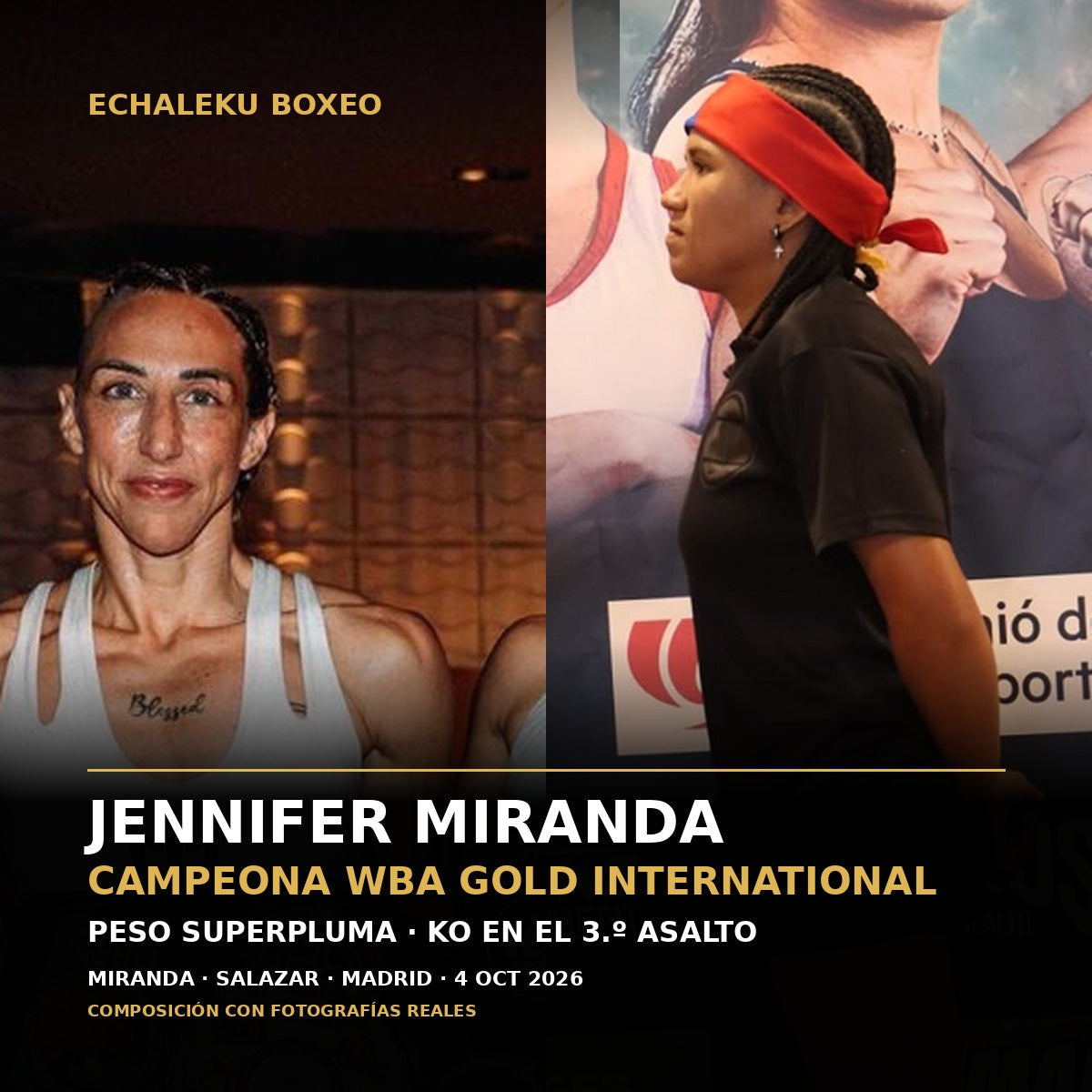 Jennifer Miranda y Militza Salazar, composición de fotografías reales para el WBA Gold International superpluma