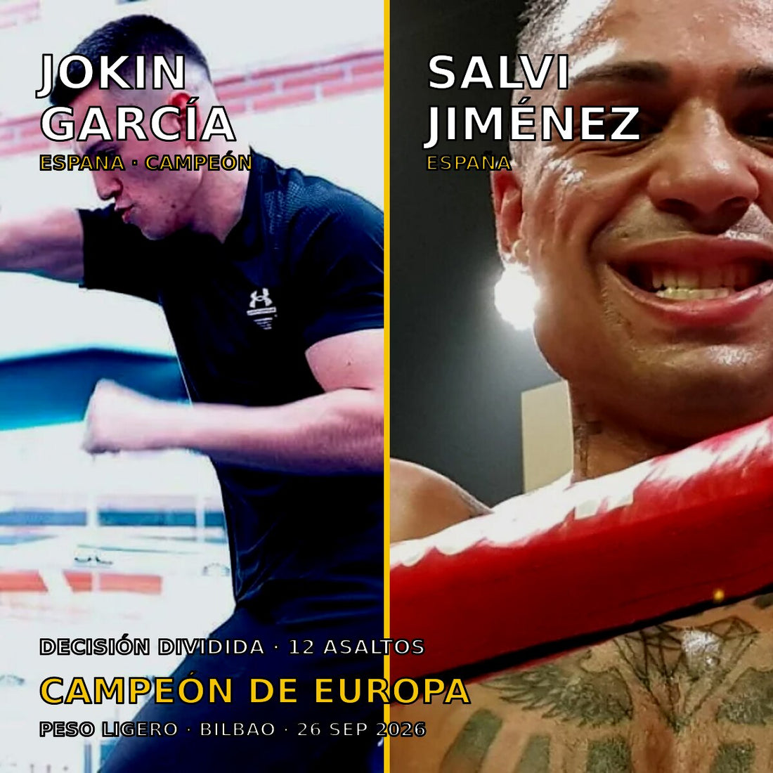 Jokin García y Salvi Jiménez tras el campeonato de Europa EBU del peso ligero en Bilbao