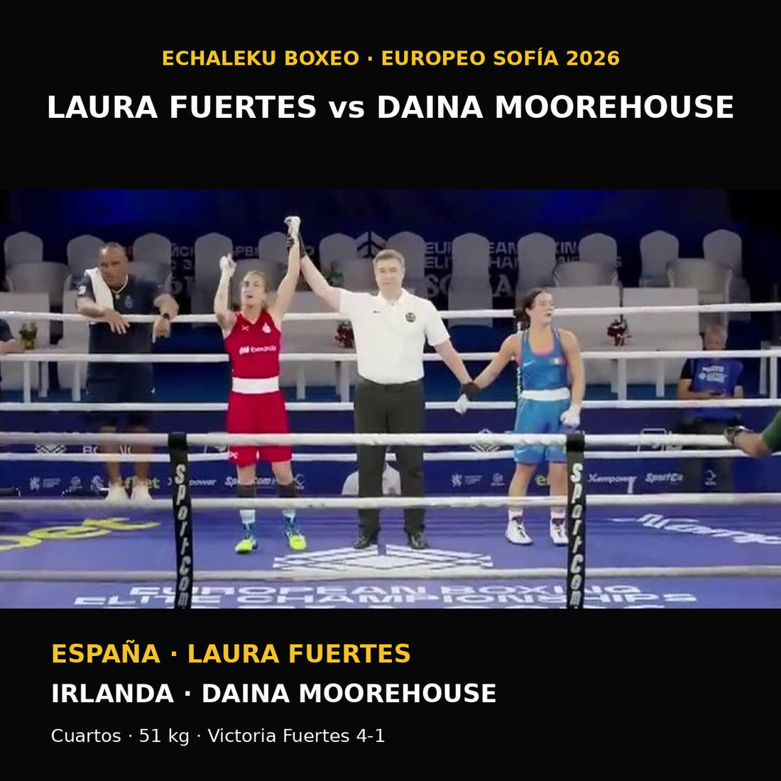 Laura Fuertes y Daina Moorehouse tras los cuartos de 51 kg del Europeo de Sofía 2026