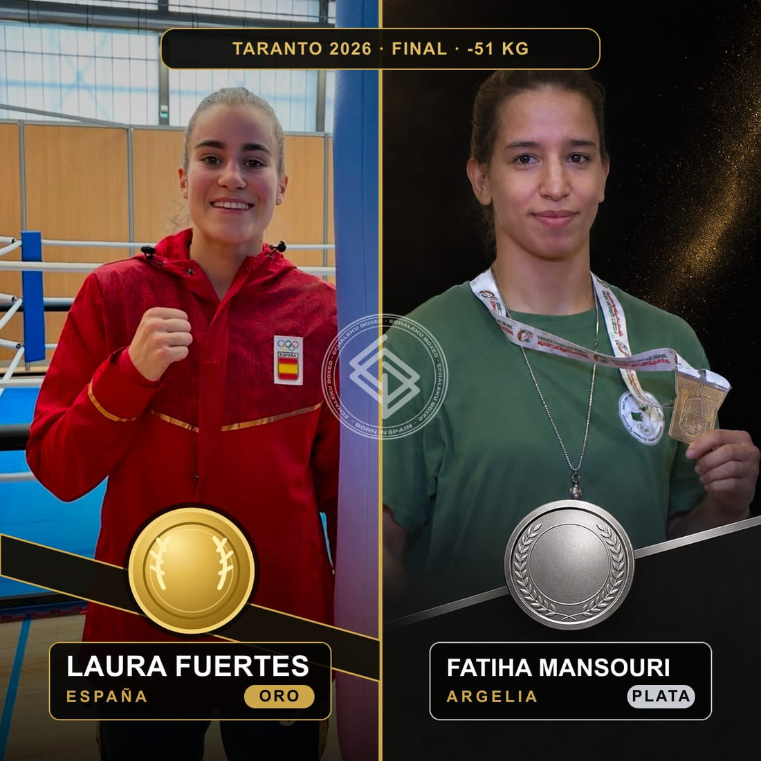 Laura Fuertes, oro para España, y Fatiha Mansouri, plata para Argelia, en la final de -51 kg de Taranto 2026