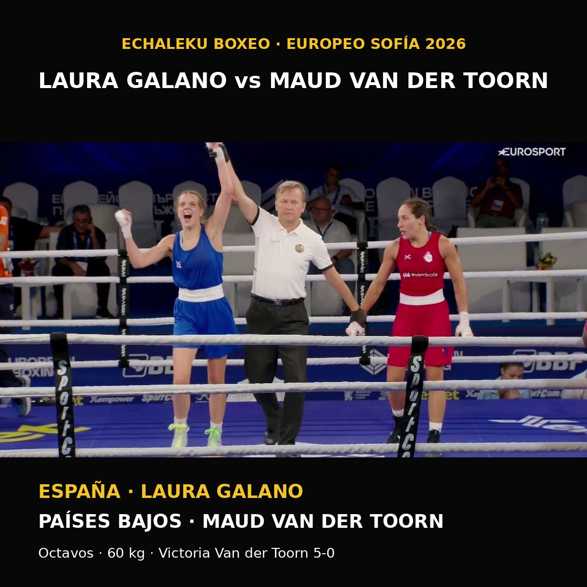 Laura Galano y Maud van der Toorn tras su combate del Europeo de Sofía 2026