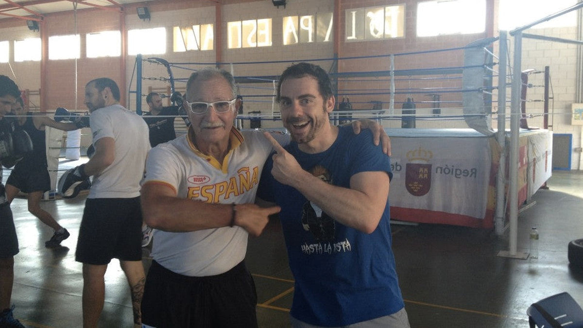 Manolo Pombo y Javier Echaleku durante el taller de boxeo de 2014