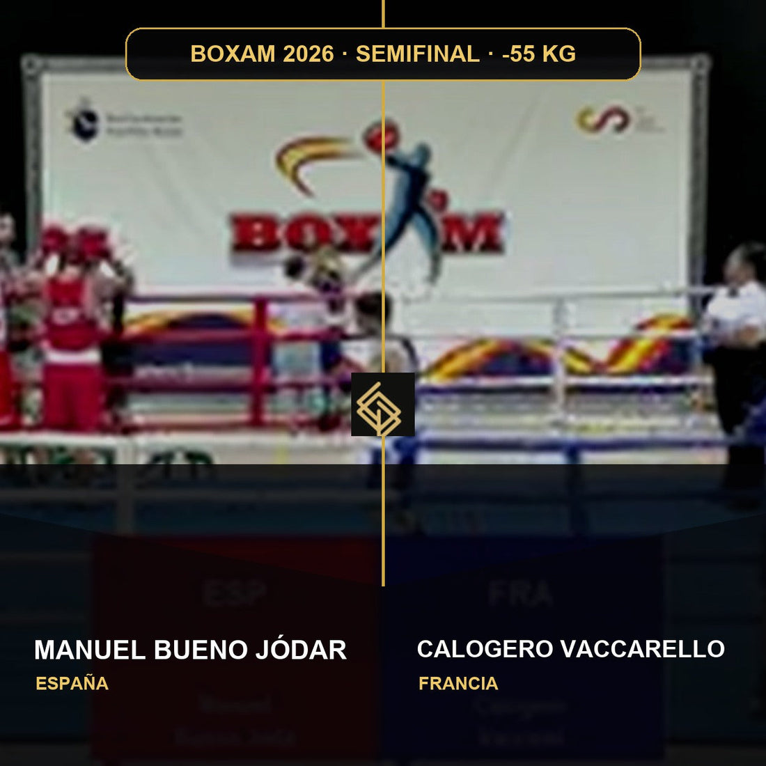 Semifinal del BOXAM 2026 -55 KG: Manuel Bueno Jódar contra Calogero Vaccarello