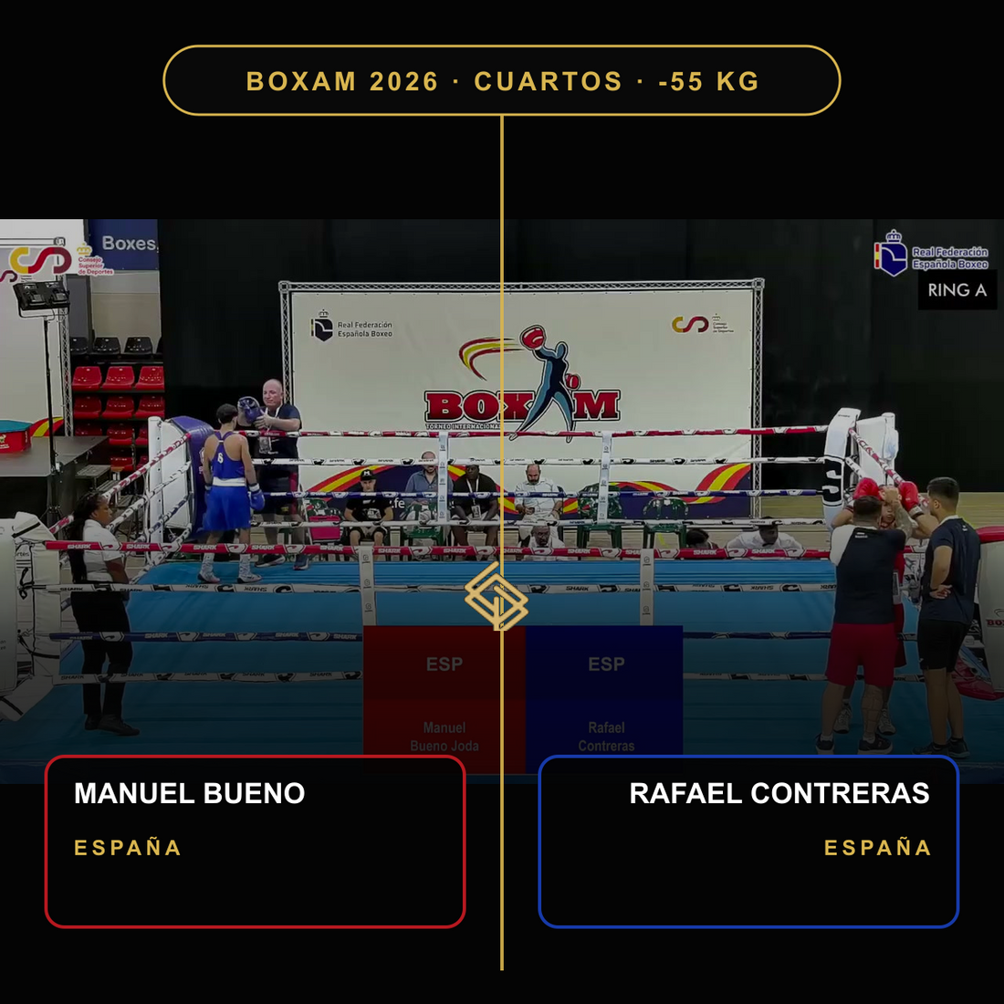 Cuartos de final BOXAM 2026 -55 kg: Manuel Bueno y Rafael Contreras, ambos de España
