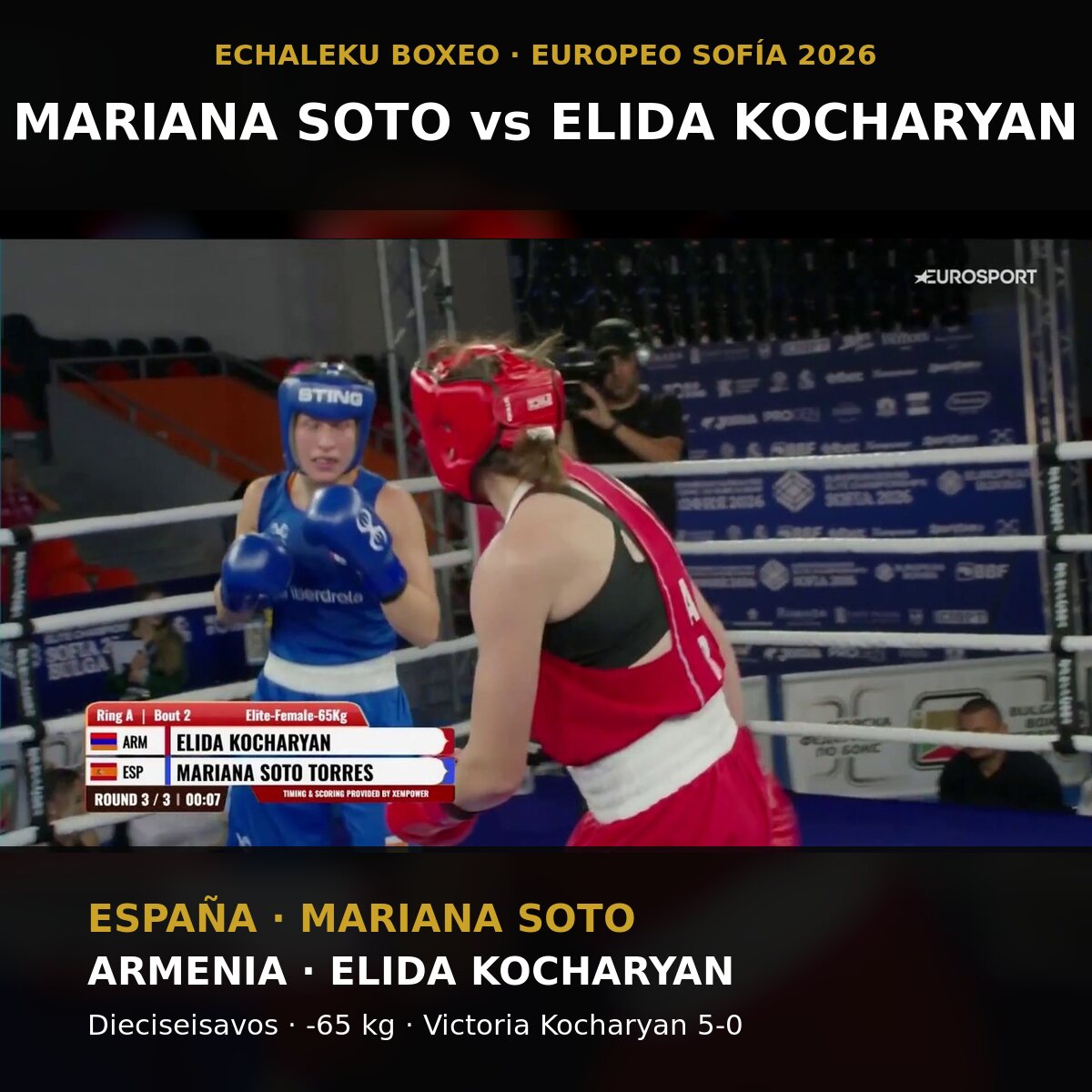 Mariana Soto frente a Elida Kocharyan en el Europeo de boxeo de Sofía 2026