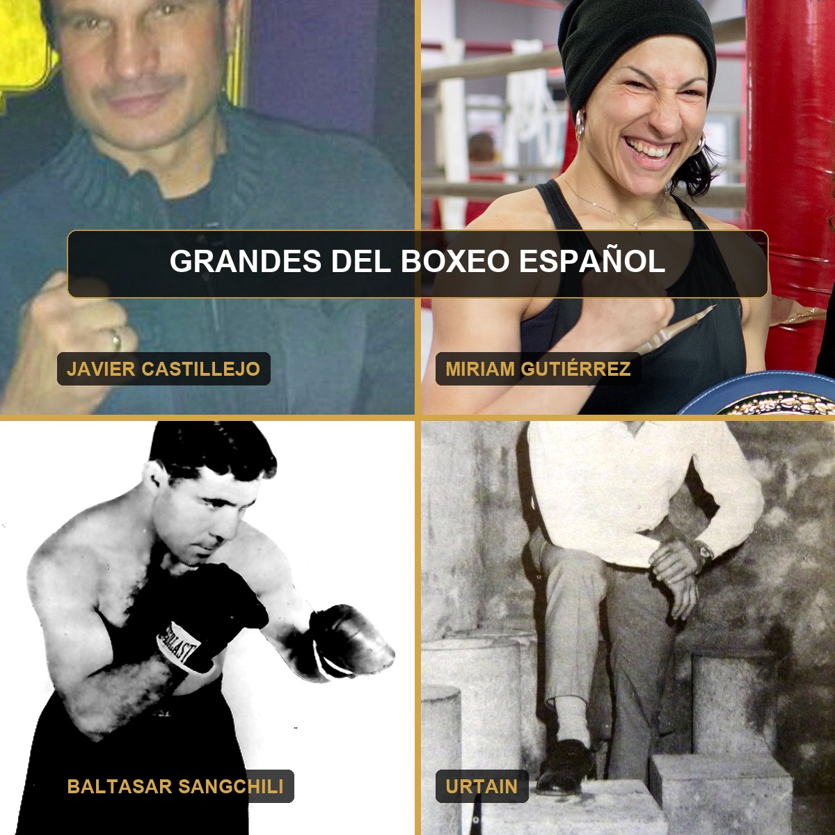Javier Castillejo, Miriam Gutiérrez, Baltasar Sangchili y Urtain en una composición sobre grandes figuras del boxeo español
