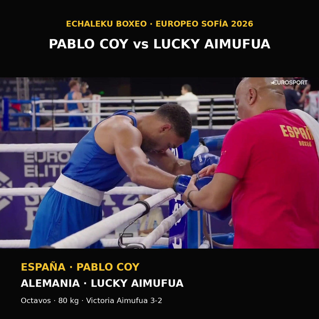 Pablo Coy durante su combate contra Lucky Aimufua en el Europeo de Sofía 2026