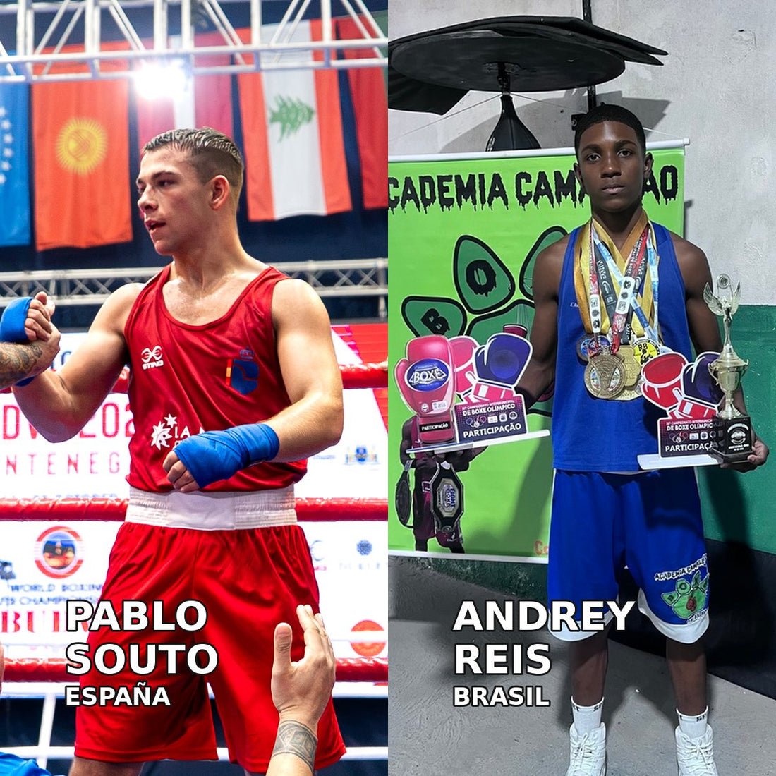 Composición de archivo de Pablo Souto (España), en Budva el 20 de octubre de 2026, y Andrey Reis (Brasil), con medallas en su ficha federativa.