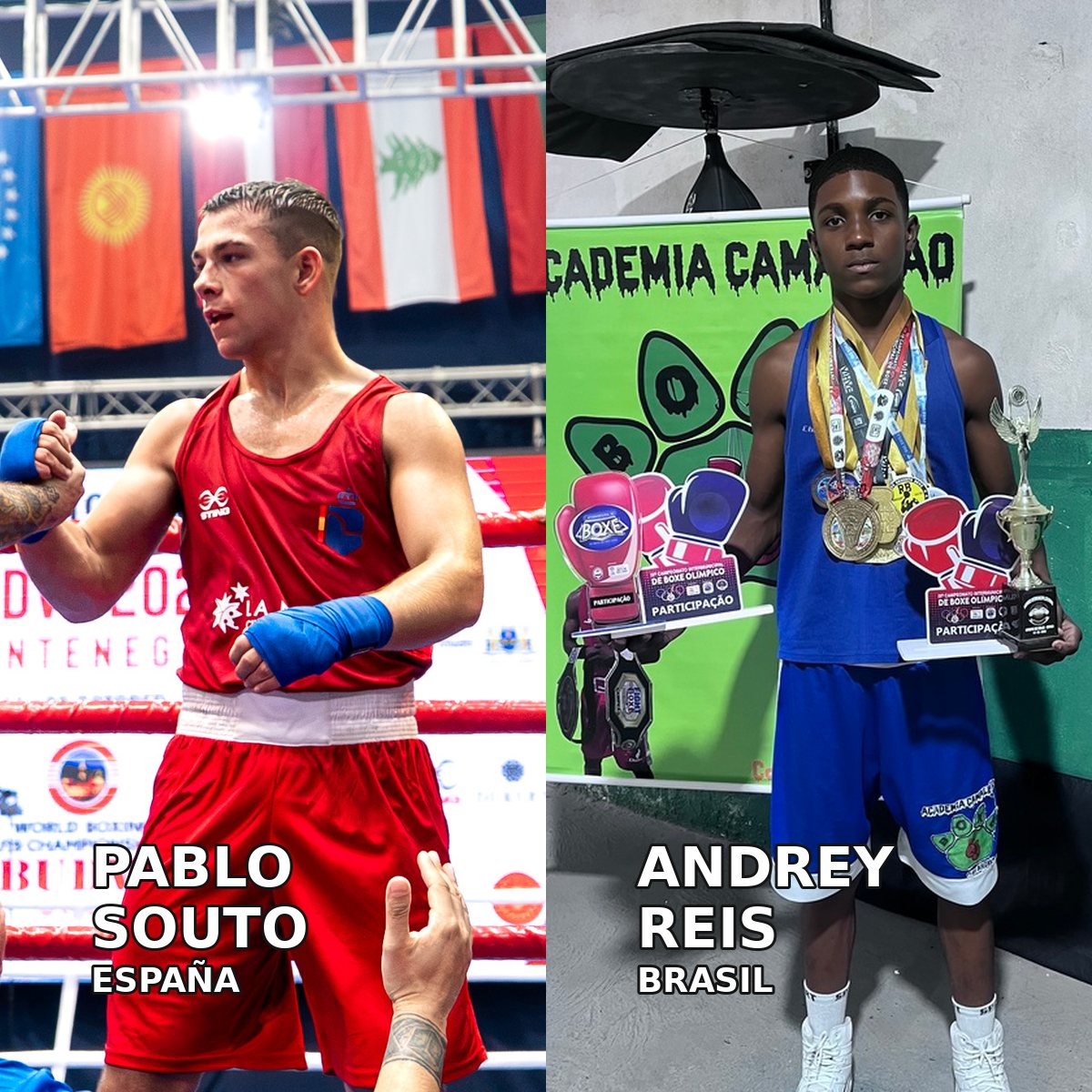 Composición de archivo de Pablo Souto (España), en Budva el 20 de octubre de 2026, y Andrey Reis (Brasil), con medallas en su ficha federativa.