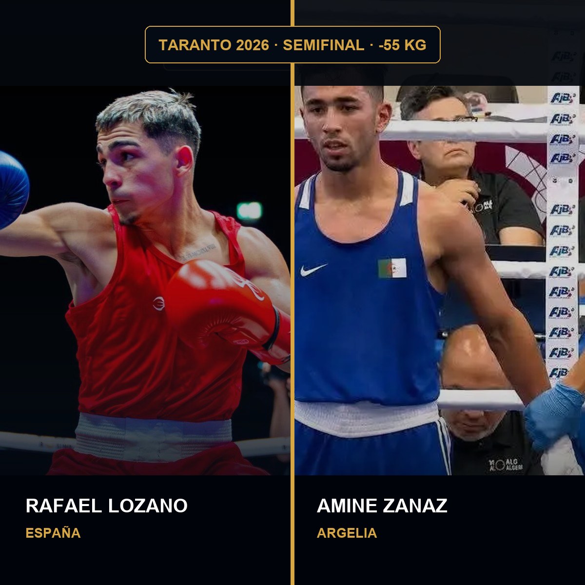 Rafael Lozano, de España, y Amine Zanaz, de Argelia, en la semifinal de Taranto 2026