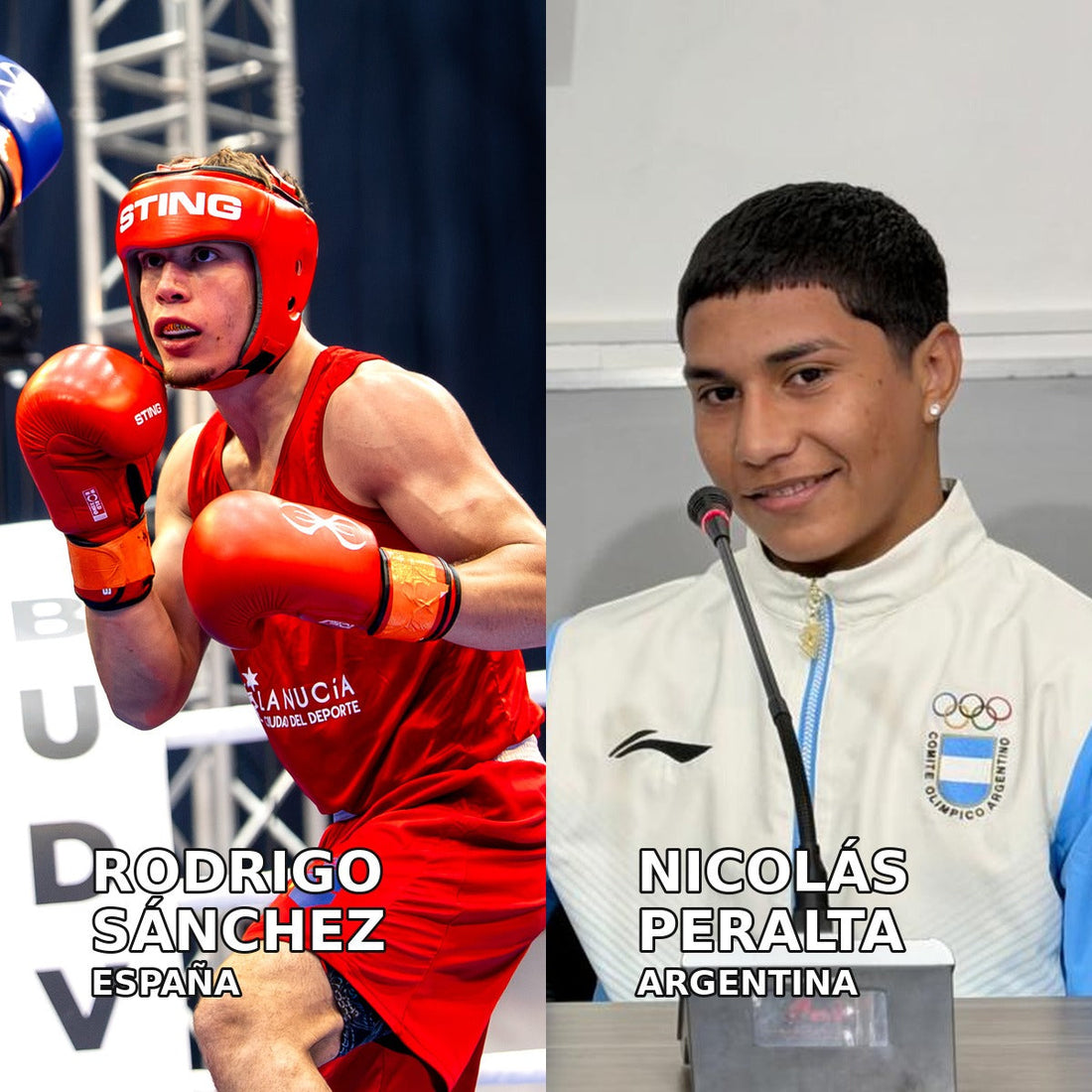 Composición de fotografías de archivo de Rodrigo Sánchez (España), con casco y guantes rojos en Budva el 19 de octubre de 2026, y Edgardo Nicolás Peralta (Argentina), en su reconocimiento municipal de Reconquista del 11 de mayo de 2026.