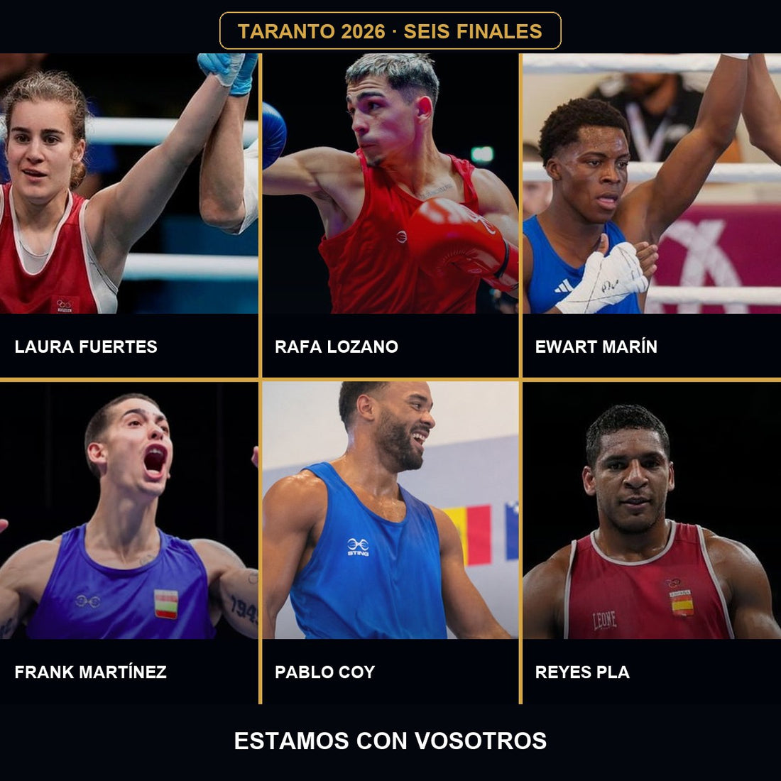 Laura Fuertes, Rafael Lozano, Ewart Marín, Frank Martínez, Pablo Coy y Enmanuel Reyes Pla, finalistas españoles en Taranto 2026