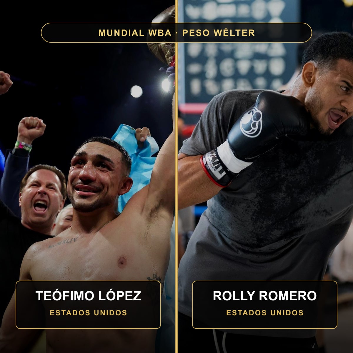 Teófimo López y Rolly Romero antes de su combate por el título mundial WBA del peso wélter