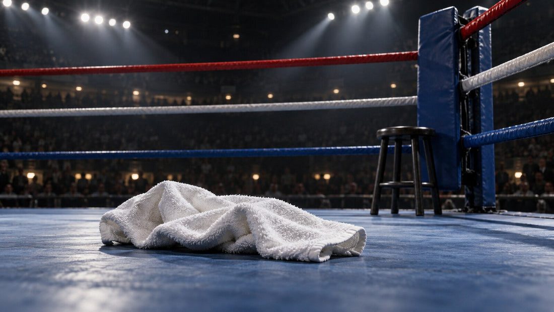 Toalla blanca sobre la lona de un ring de boxeo