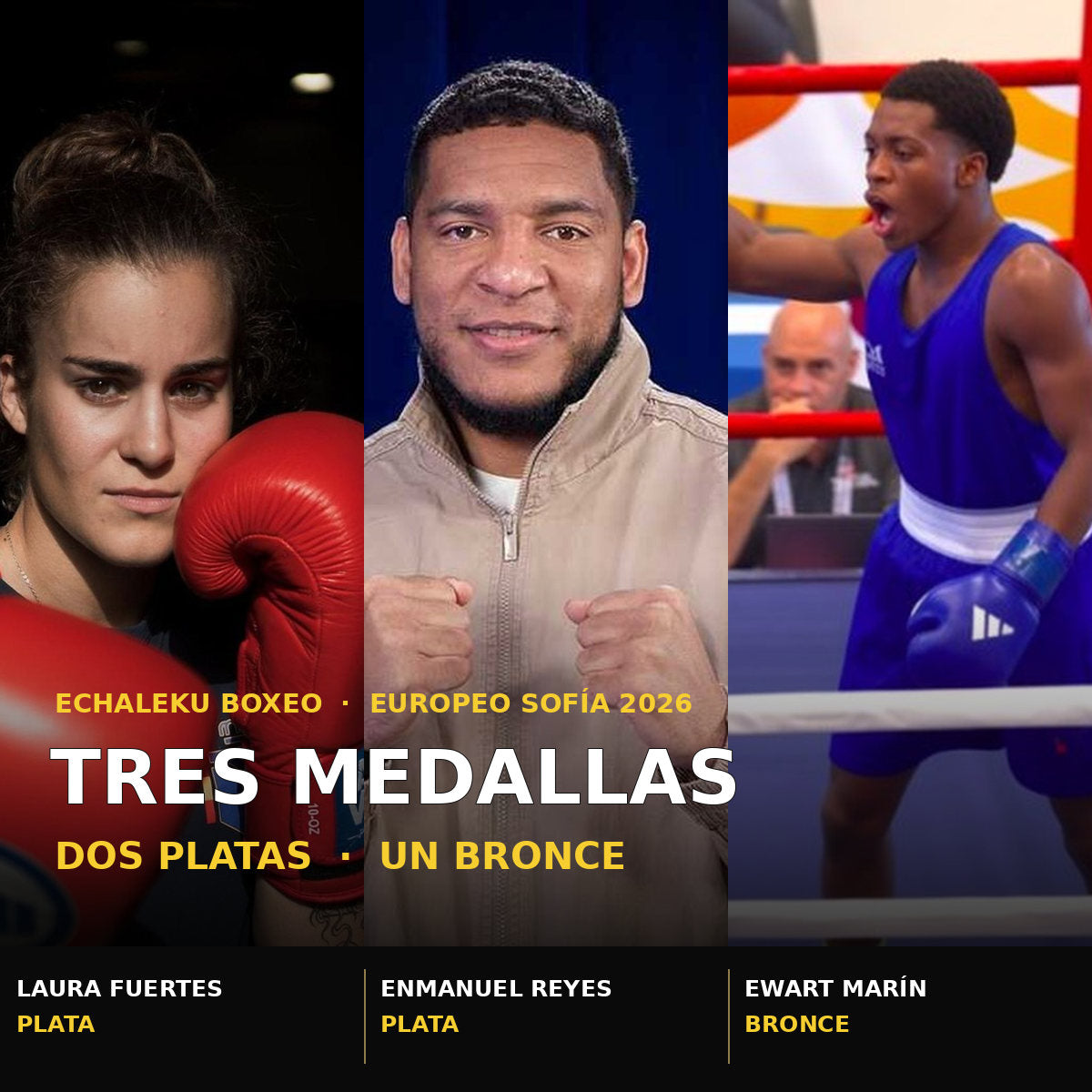 Laura Fuertes, Enmanuel Reyes Pla y Ewart Marín: dos platas y un bronce en el Europeo de Sofía 2026