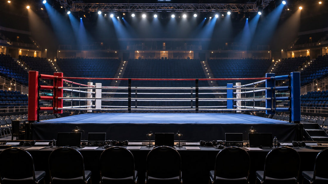 Ring preparado antes de una velada de boxeo