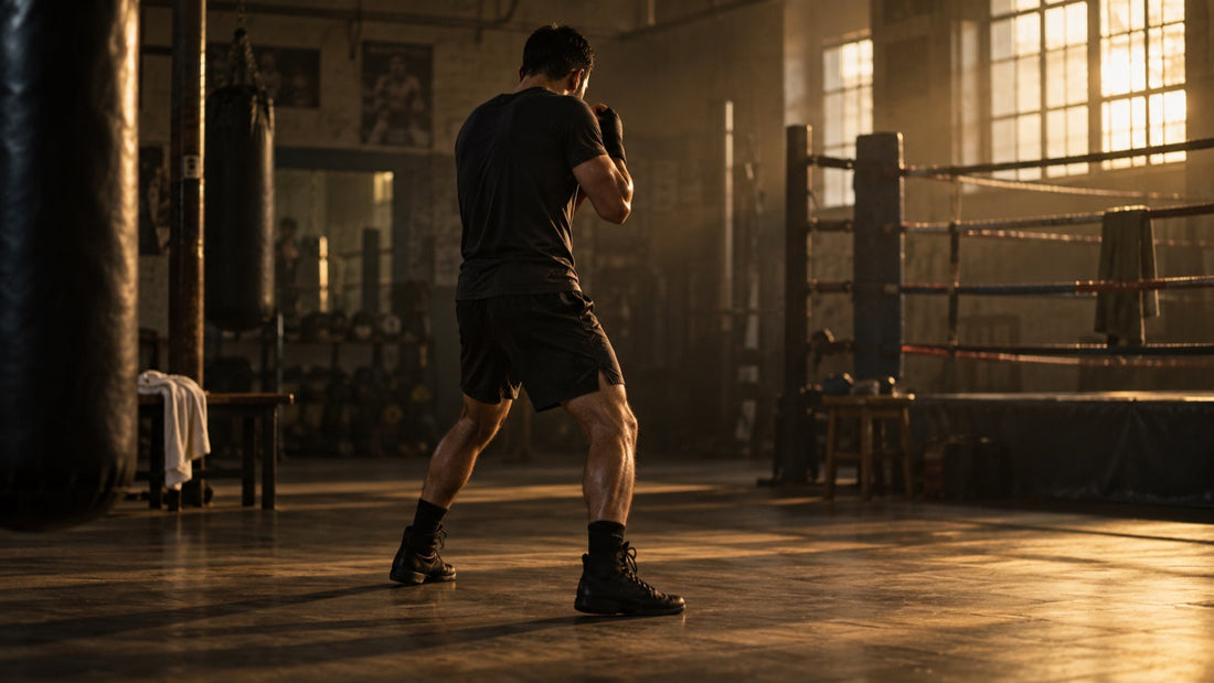 Boxeador retomando de forma gradual el entrenamiento de sombra en un gimnasio