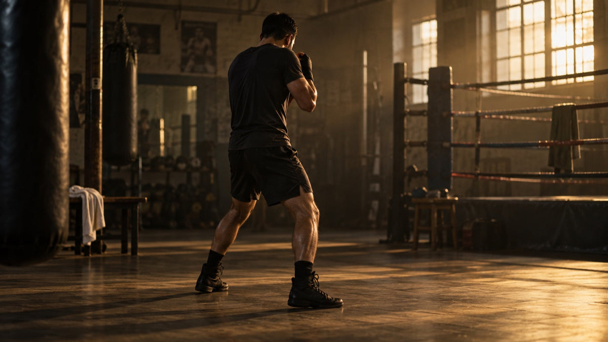 Boxeador retomando de forma gradual el entrenamiento de sombra en un gimnasio