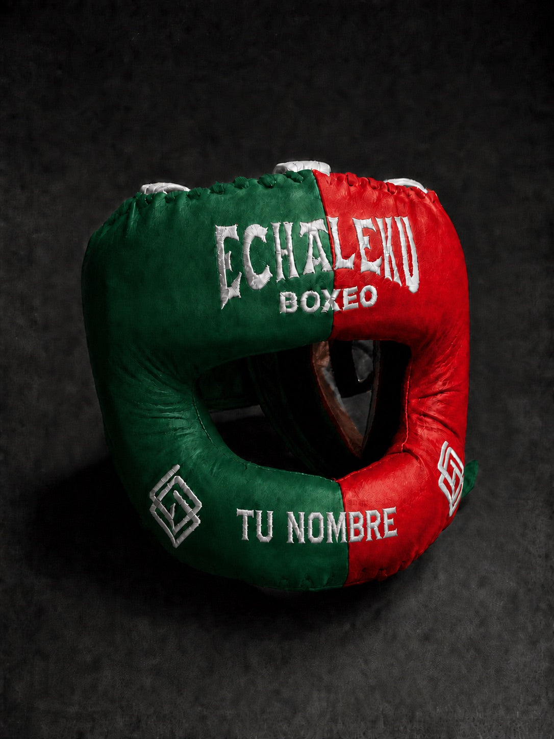 Casco de boxeo de barra personalizado Echaleku Boxeo verde y rojo con TU NOMBRE