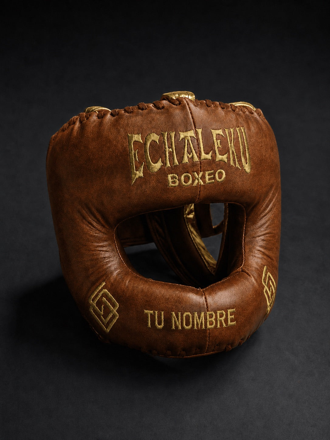 Casco de boxeo de barra personalizado Echaleku Boxeo coñac con TU NOMBRE