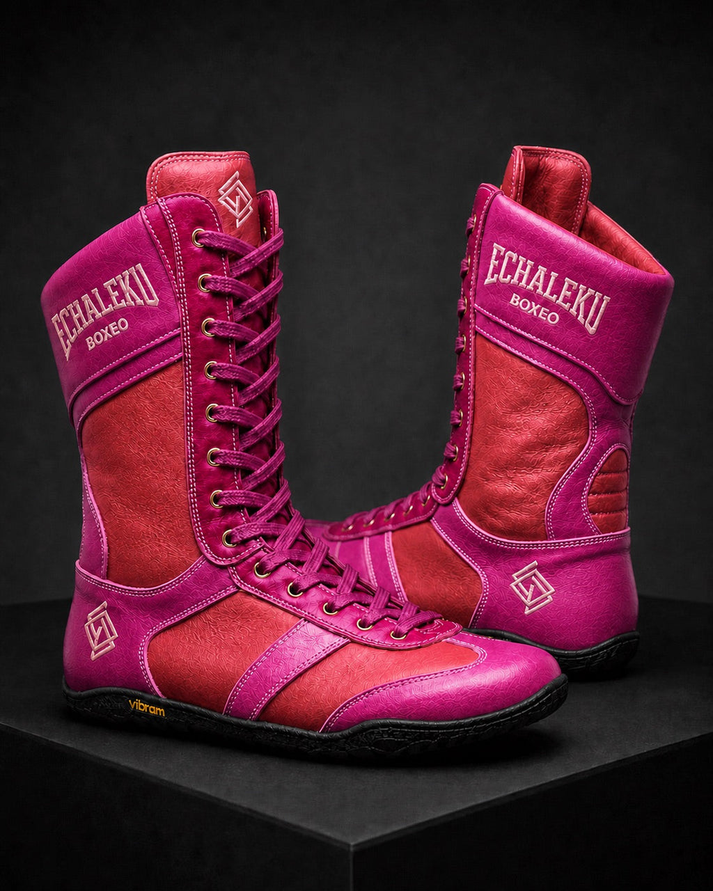 Botas Merino Echaleku Boxeo en magenta y coral con suela negra Vibram