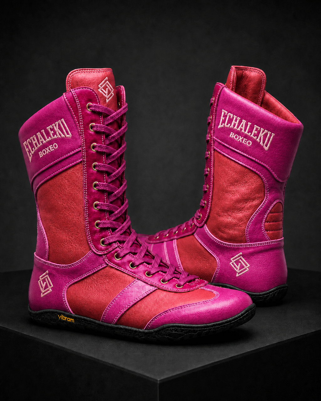 Botas Merino Echaleku Boxeo en magenta y coral con suela negra Vibram