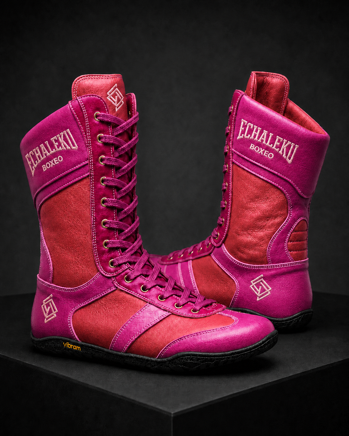 Botas Merino Echaleku Boxeo en magenta y coral con suela negra Vibram