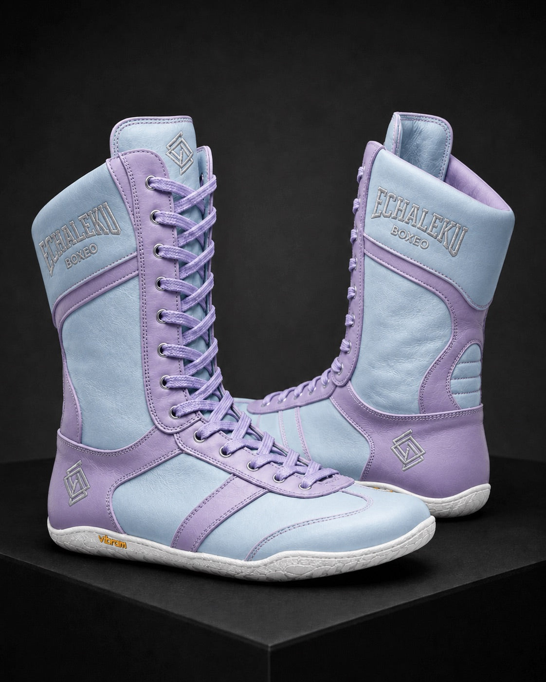 Botas Merino Echaleku Boxeo en azul hielo y lavanda con suela blanca Vibram